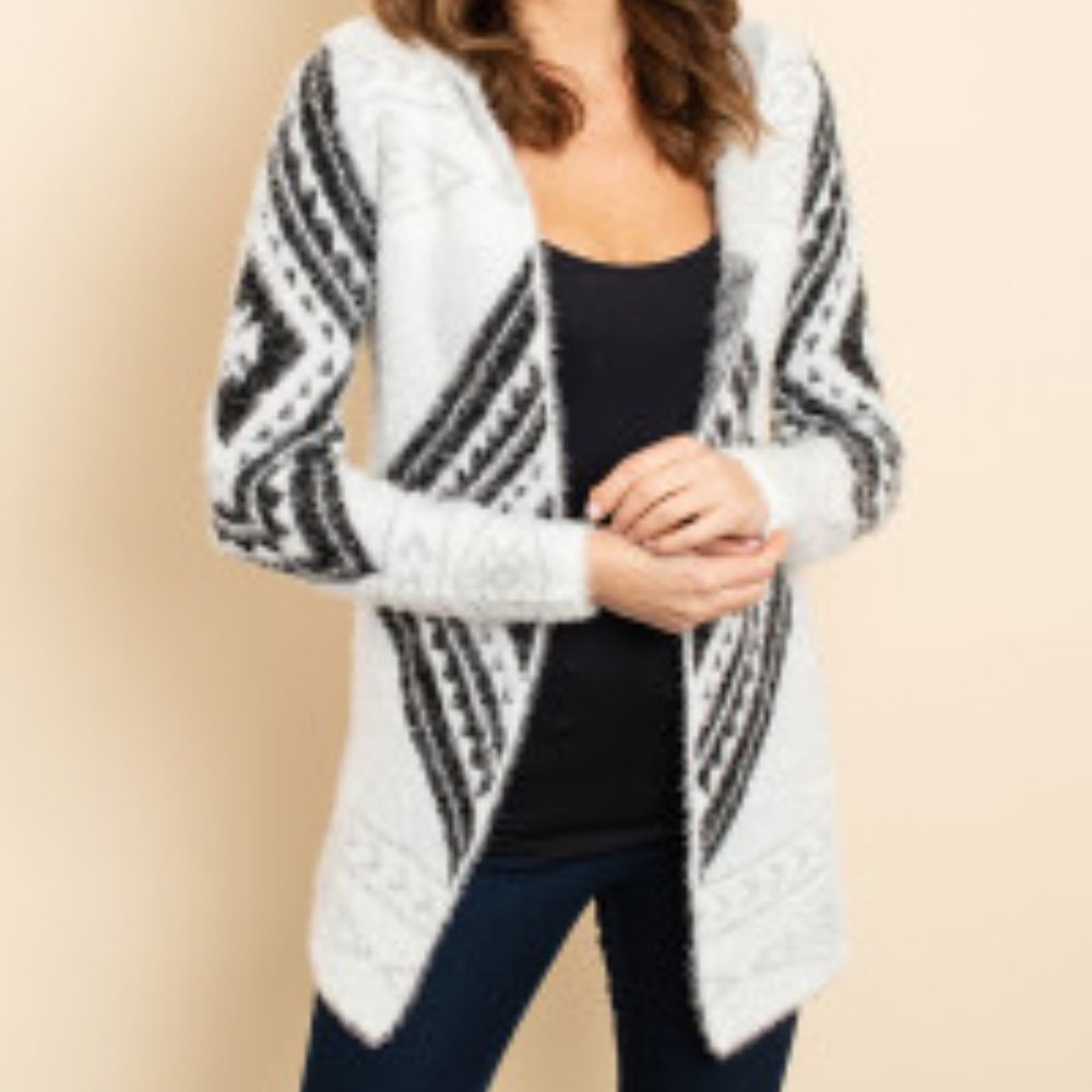 BLACK & WHITE HOODED CARDIGAN